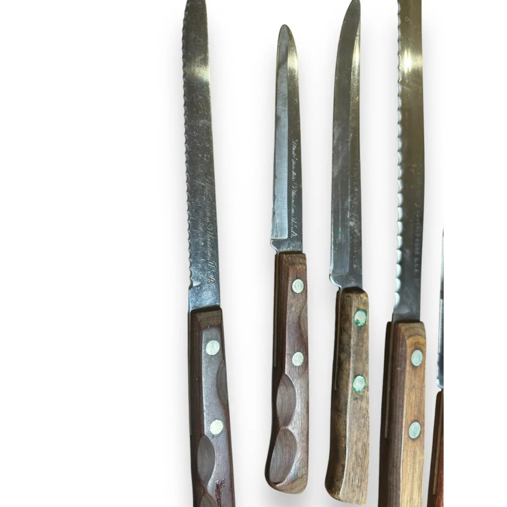 VTG Assorted Flint Arrowhead Knifes Lot of 8 Vanadium USA Wood Handles Rare